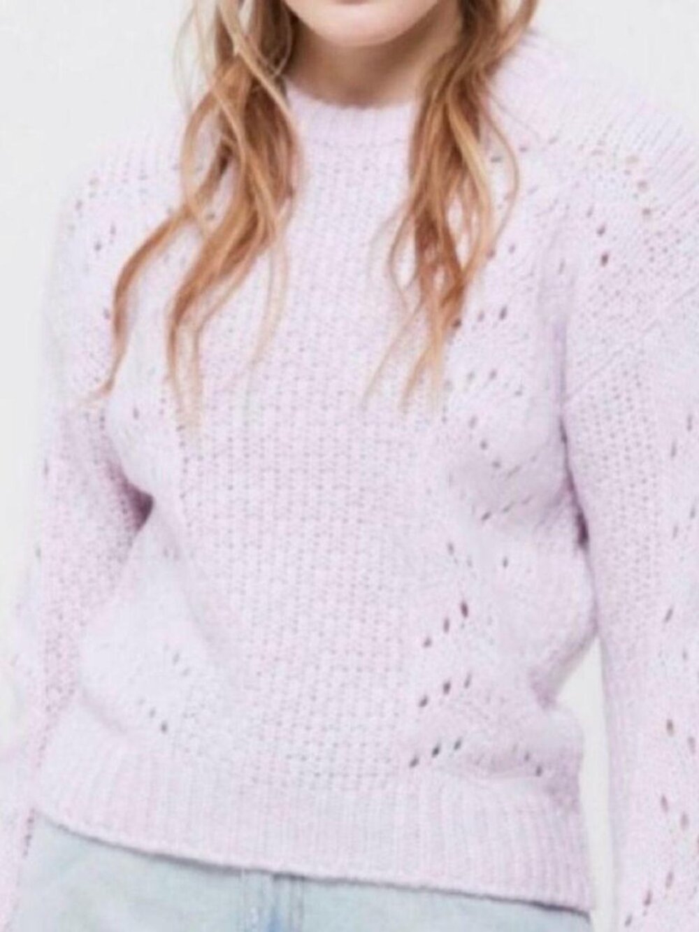 Urban Outfitters Lavender Purple Libby Pointelle Knit Crewneck Sweater Medium M
